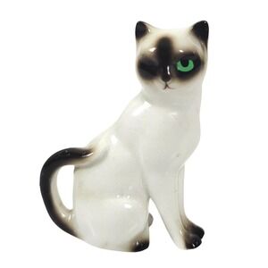 Vintage Winking Siamese Cat 2" Figurine Green Eye Mid-Century Hagen-Renaker Like
